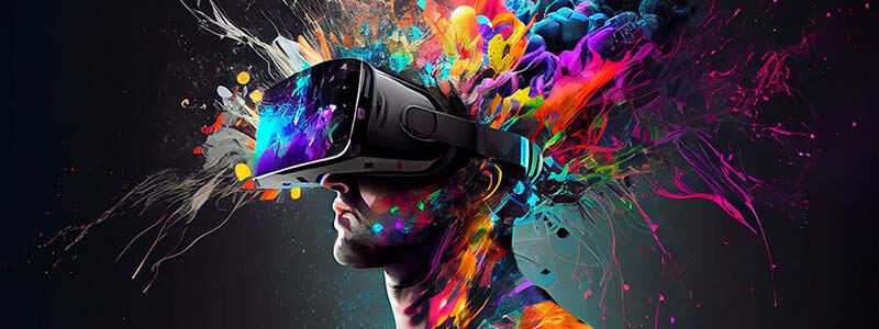 Ilustración de un hombre y el metaverso y la realidad virtual