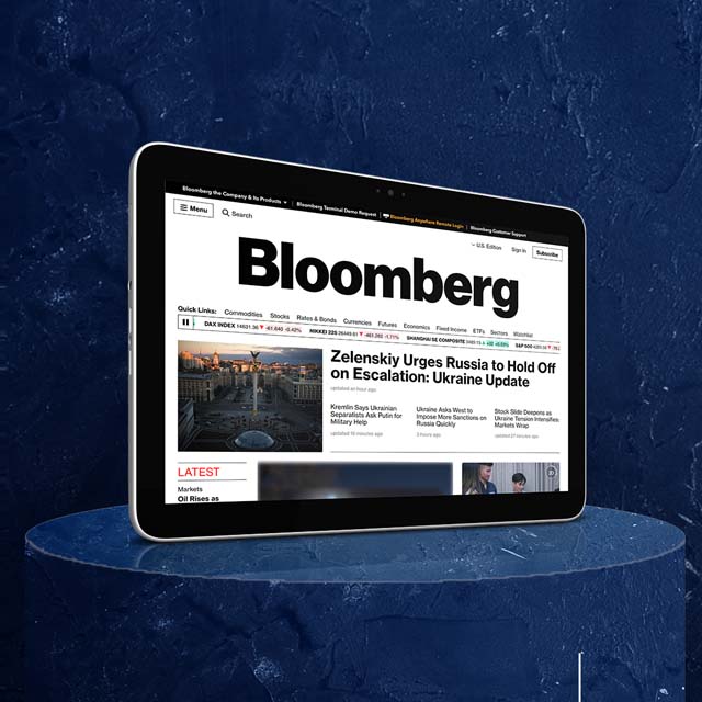 tablet con la imagen de subscripcion a Bloomberg